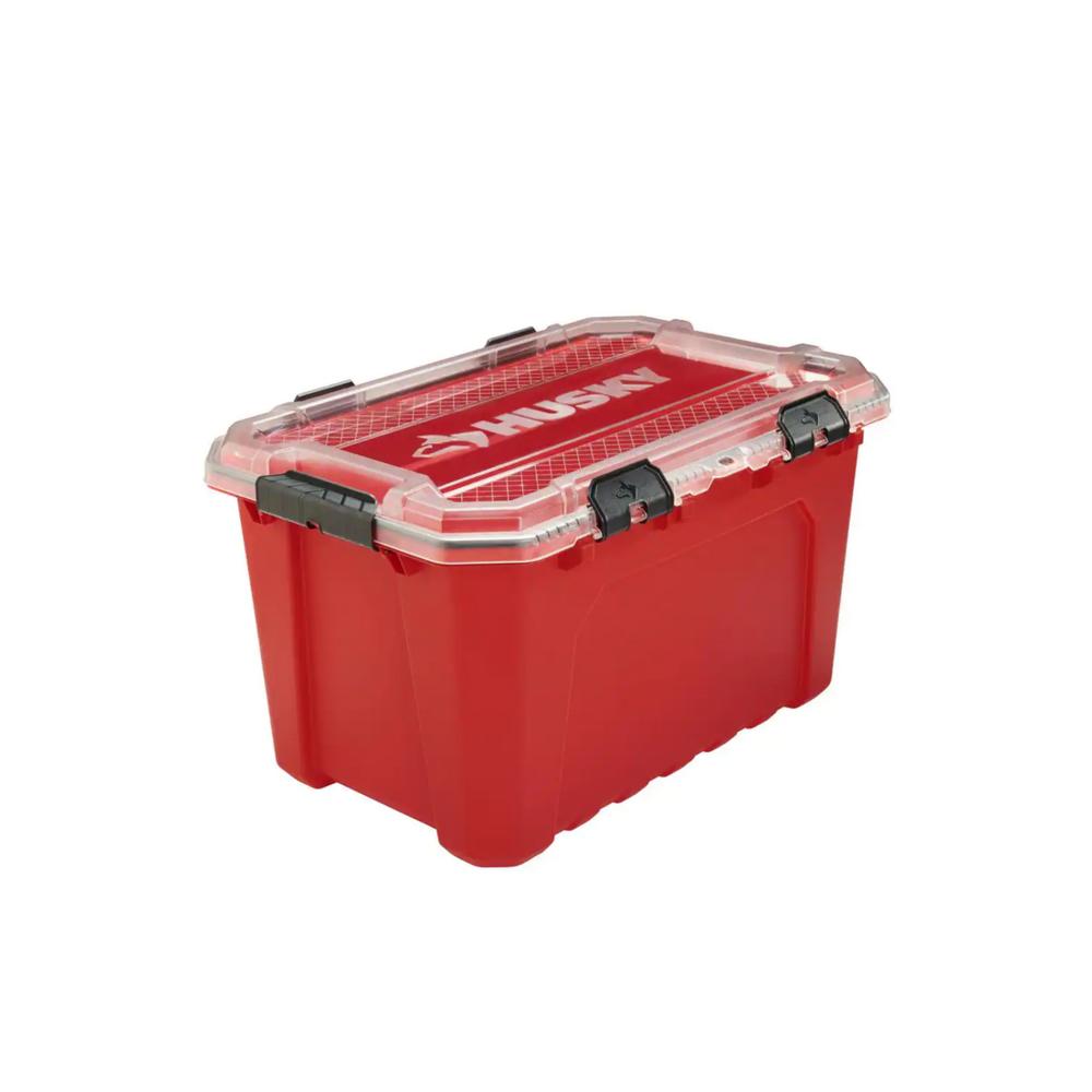 Husky 20-Gal. Professional Duty Waterproof Storage Container with Hinged Lid in Red Husky # 246842 # 1004784796