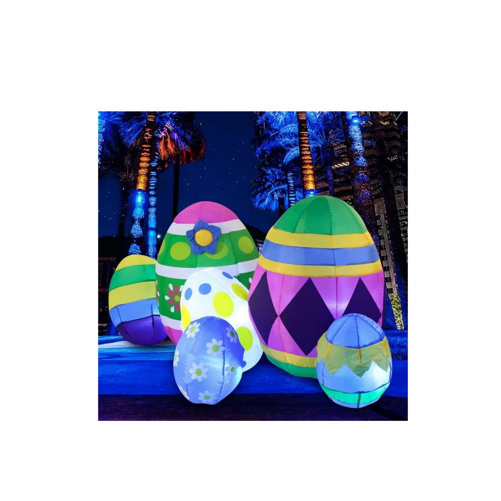 Gemmy 7.5 ft. Long Multi-Colored Nylon Indoor Outdoor Easter Eggs Inflatable w/Built-In LED Lights, Yard Lawn Decoration
