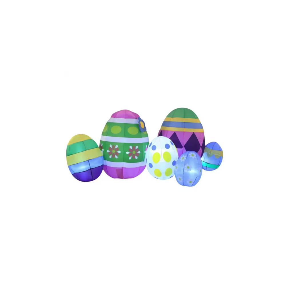 Gemmy 7.5 ft. Long Multi-Colored Nylon Indoor Outdoor Easter Eggs Inflatable w/Built-In LED Lights, Yard Lawn Decoration
