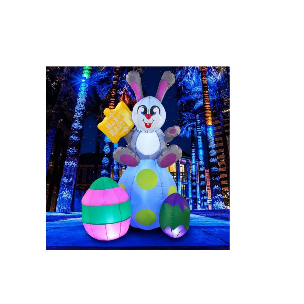 Gemmy 6 ft. Tall Multi-Colored Nylon Indoor Outdoor Easter Bunny on Eggs Inflatable with Built-In LED Lights, Lawn Decoration # 30446