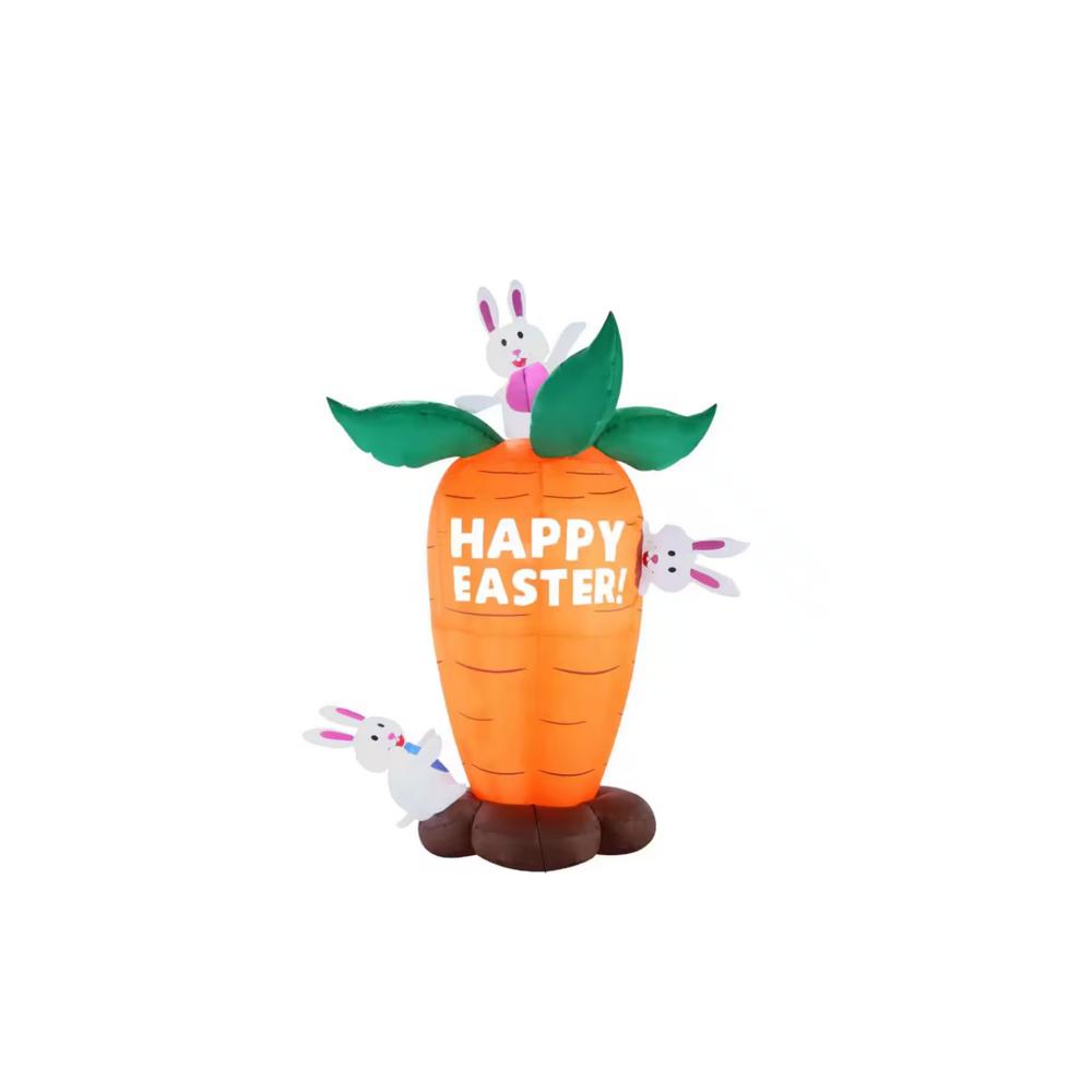 Gemmy 6 ft. Tall Multi-Colored Nylon Indoor Outdoor Easter Bunnies and Carrot Inflatable with Built-In LED Lights, Lawn Decor