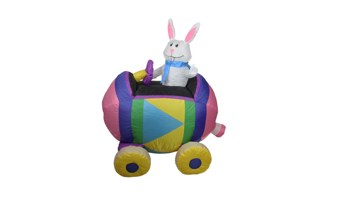 Northlight Seasonal 48-Inch White Bunny in Car Inflatable Outdoor Decoration for Easter - Weather Resistant Polyester, Pre-lit with Mini Lights #314