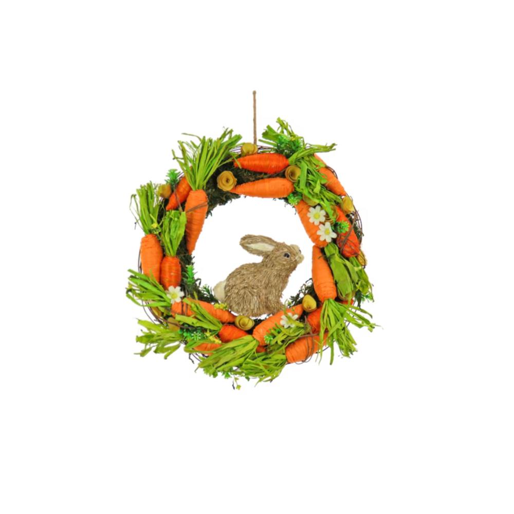 National Tree Company Wooden Bunny Wreath Hanging Decoration, 15-in Diameter, Easter Spring Theme, Orange Color, Indoor Use, Woo