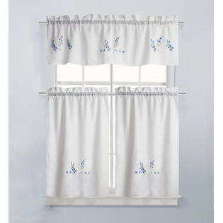 Regal Home Collections 3 Pc Set Petite Fleur Embroidery Curtain