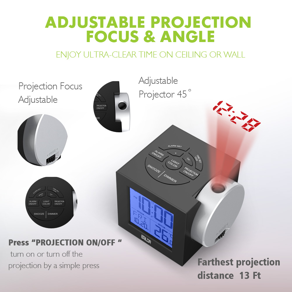 BALDR Projection Clock, Digital Alarm Clock with Snooze, Ceiling