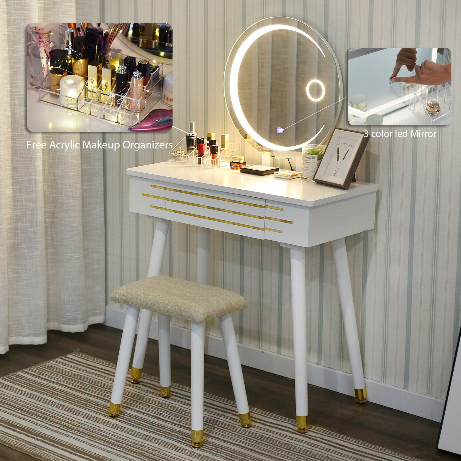 Elecwish Vanity Makeup Table Set With, Vanity Make Up Tables