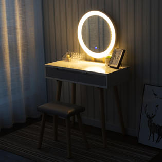 Elecwish Wood Makeup Dressing Table Stool Set Round Led Mirror Storage Desk W 2 Drawers Free shipping on most items. usd