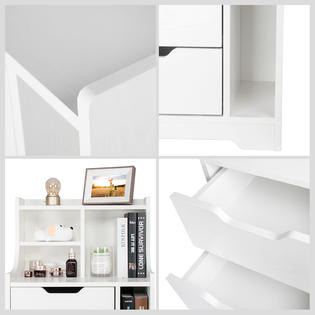 Elecwish White Nightstand Bedside End Table 2 Drawers Organizer Book Storage Bedroom Wood