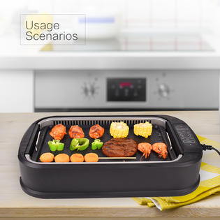 Elecwish USKC1001 Indoor Smokeless Grill with Tempered Glass Lid