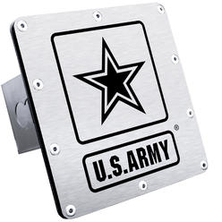 Au-Tomotive Gold INC Au-Tomotive Gold Official Licensed Class 3 2" Laser Cut Trailer Hitch Plug Cover for US Army Brushed Chrome