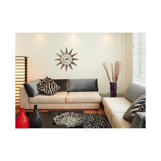 Infinity Instruments Nova 31 Inch Starburst Wood Gold Mid Century Modern Wall Clock