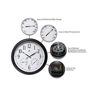 Infinity Instruments Classic Outdoor 24 Inch Large Black Outdoor Decorative Wall Clock Hygrometer Thermometer