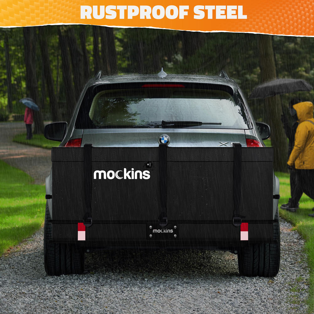 mockins Rust Proofed 60x20x6", 500 lb Cap. Foldable Cargo Carrier Hitch Rack with Ratchet Straps , Hitch Stabilizer , Hitch lock and Net