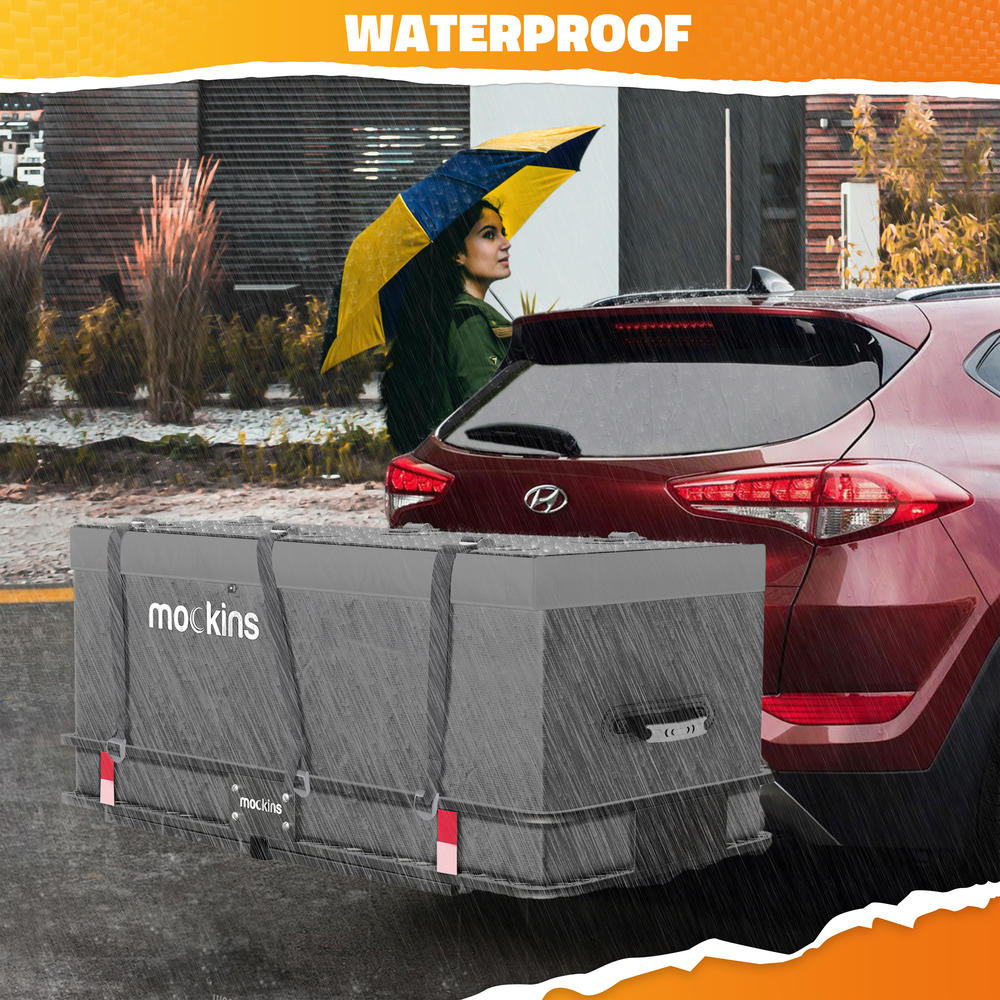 mockins Rust-Proofed Cargo Basket 60"L x 20"W x 6"H with Gray 16 Cu. Ft. Waterproof Cargo Bag and Accessories - 500 lb. Capacity