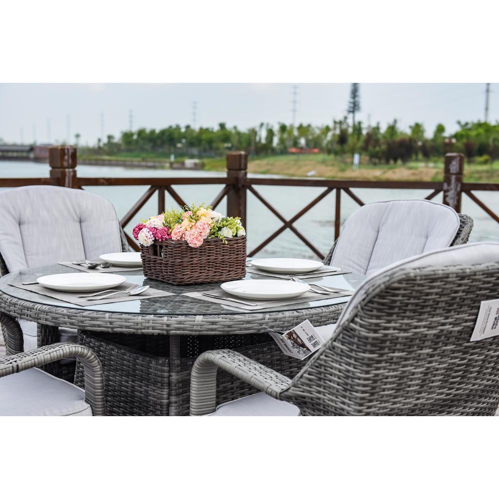 Moda Furnishings 5Piece Patio Wicker Round Dining Table Set with Cushions