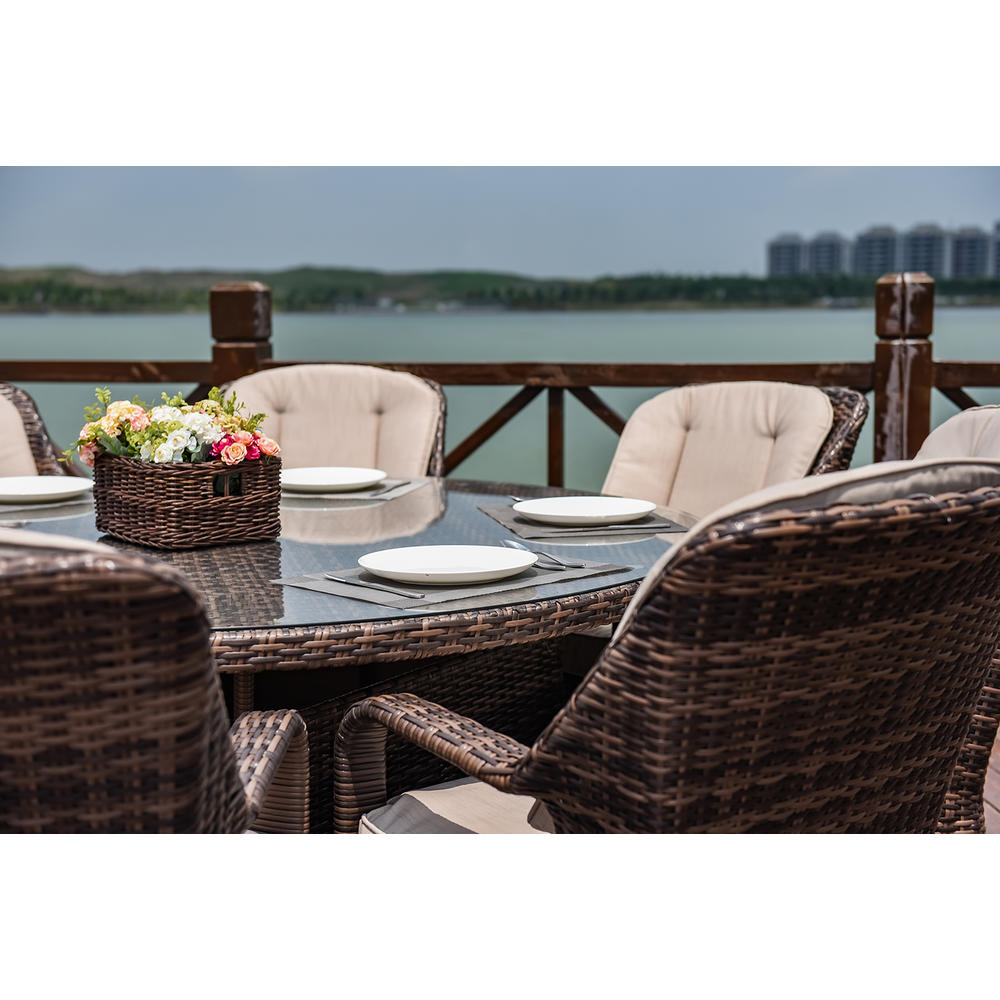 Moda Furnishings Outdoor 9-Piece Wicker Dining Set Round Table 8 Chairs