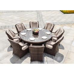 Moda Furnishings Outdoor 9-Piece Wicker Dining Set Round Table 8 Chairs