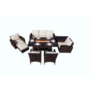 Moda Furnishings Pag 1516r 009 Patio Wicker Fire Pit Dining Table With Sofa Set Without Grill