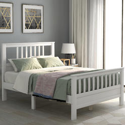 Moda Furnishings Wood platform bed with headboard and footboard, full (white)