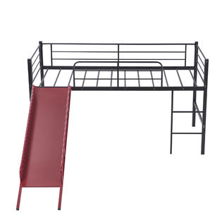 Moda Furnishings Twin Metal Loft Bed With Slide Multifunctional Design For Kids Bedroom Red