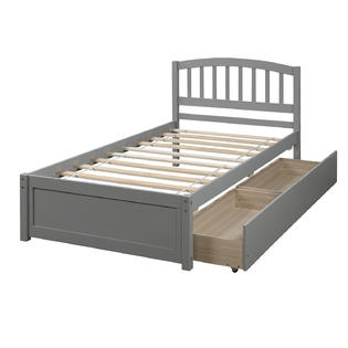 Moda Furnishings Twin Platform Storage, Wooden Bed Frame With Drawers And Headboard