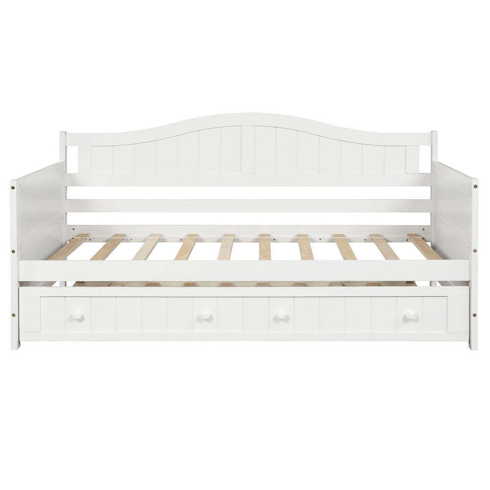 Moda Furnishings White Twin Wooden Daybed with Trundle Sofa Bed for Bedroom, Living Room