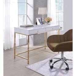 Moda Furnishings ACME Ottey Desk in White High Gloss & Gold
