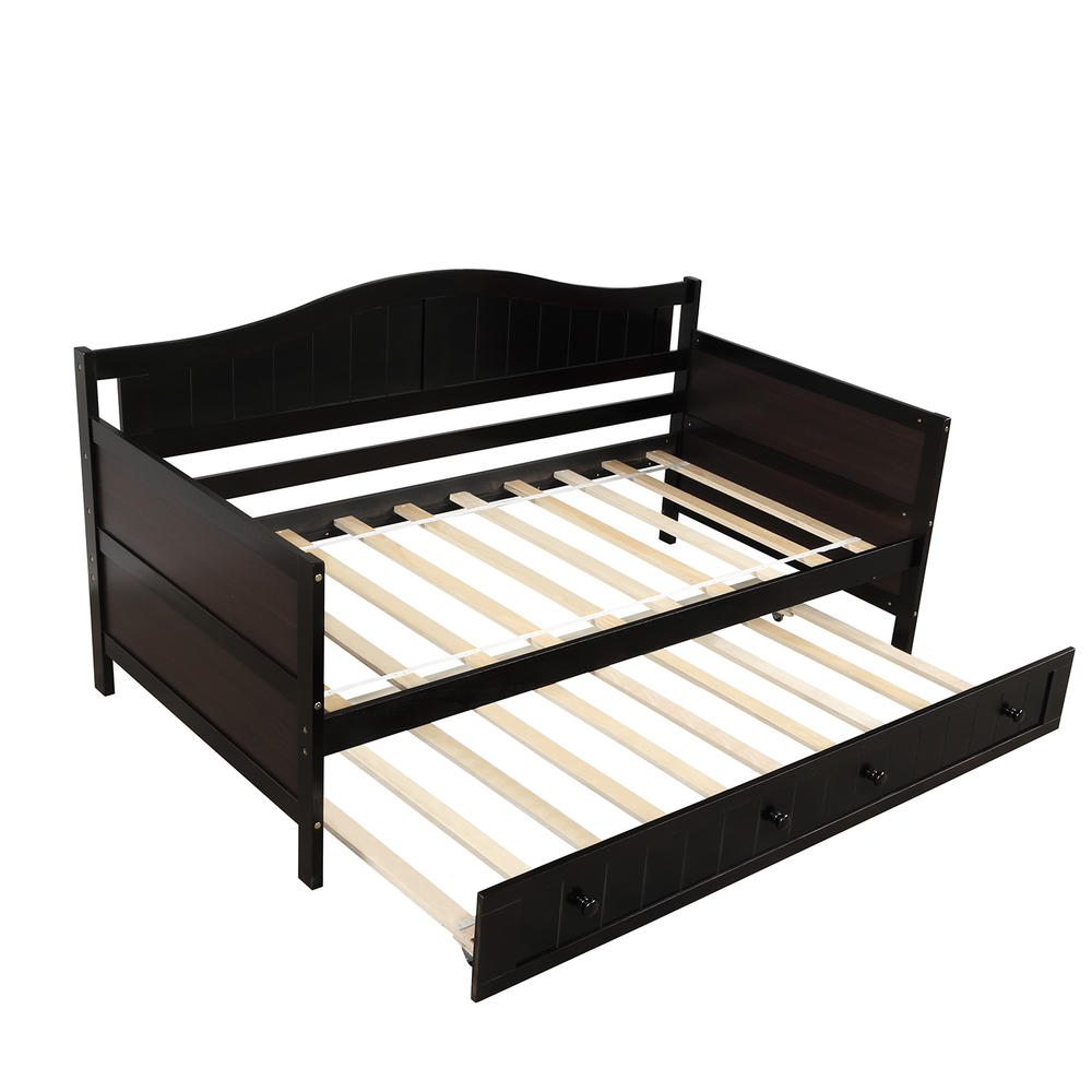 Moda Furnishings Twin Wooden Daybed with Trundle Bed, Sofa Bed for Bedroom Living Room, Espresso
