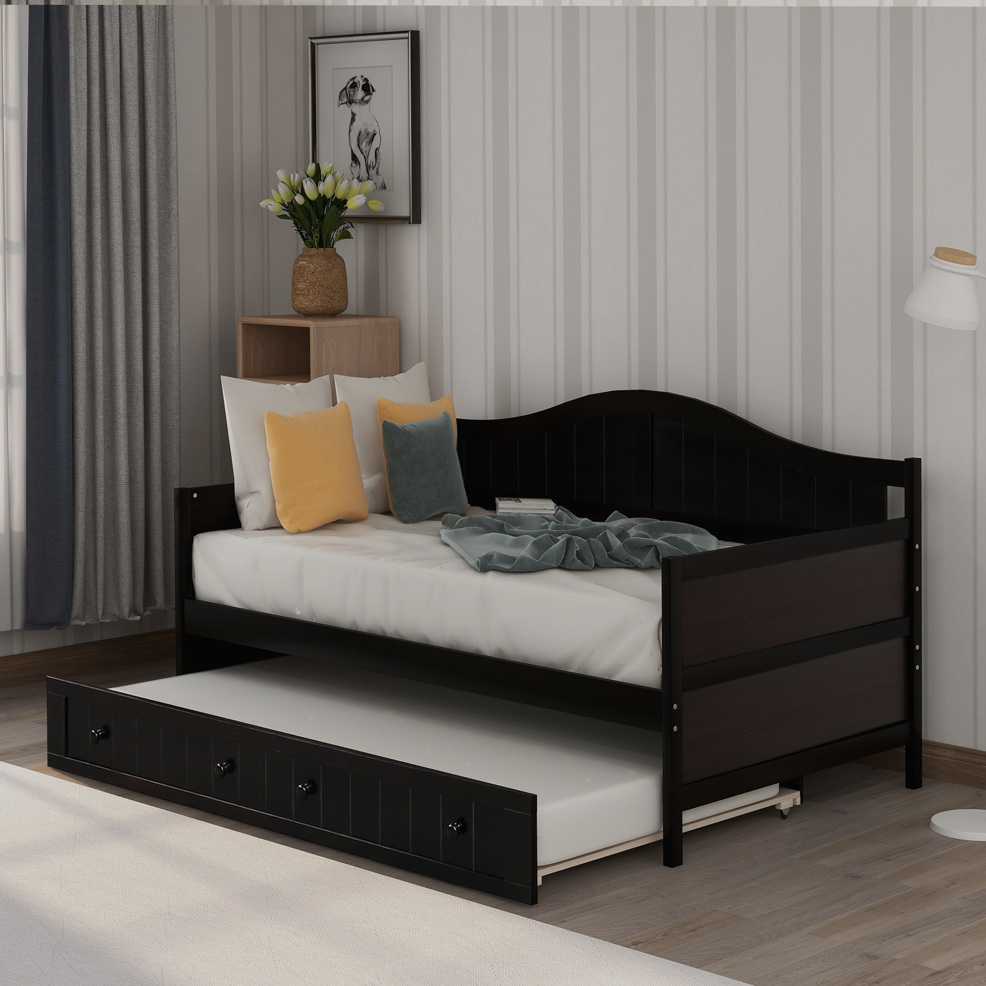 Moda Furnishings Twin Wooden Daybed, Wood Twin Trundle Bed Daybed