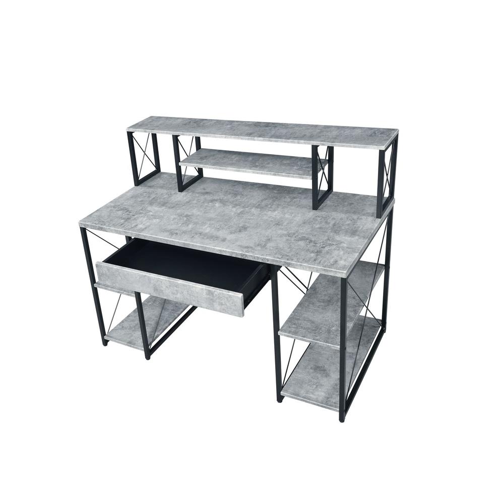 Moda Furnishings Amiel Desk, Faux Concrete & Black