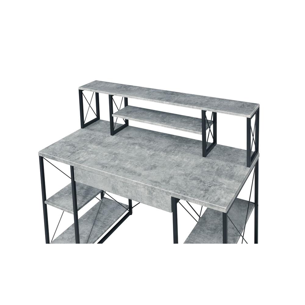 Moda Furnishings Amiel Desk, Faux Concrete & Black