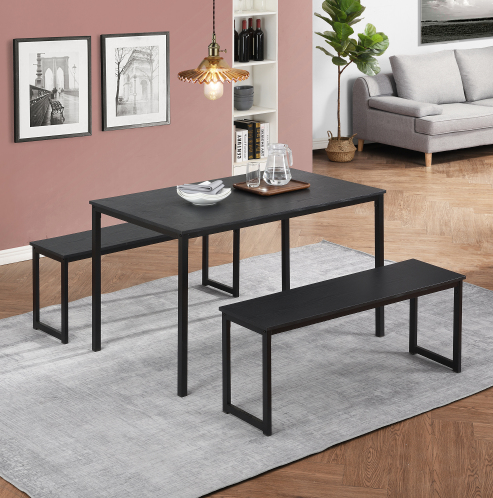 Moda Furnishings 3 Piece Dining Set, Kitchen Table with Benches