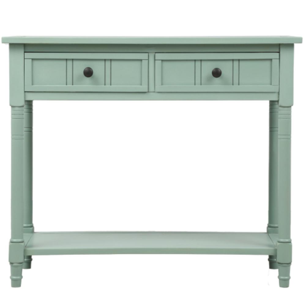 Moda Furnishings Daisy Series Console Table Traditional Design with Two Drawers and Bottom Shelf Acacia Mangium (Retro blue)