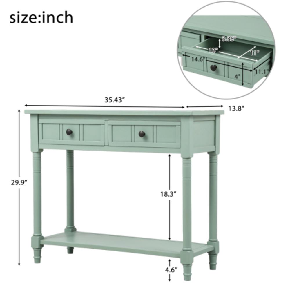Moda Furnishings Daisy Series Console Table Traditional Design with Two Drawers and Bottom Shelf Acacia Mangium (Retro blue)