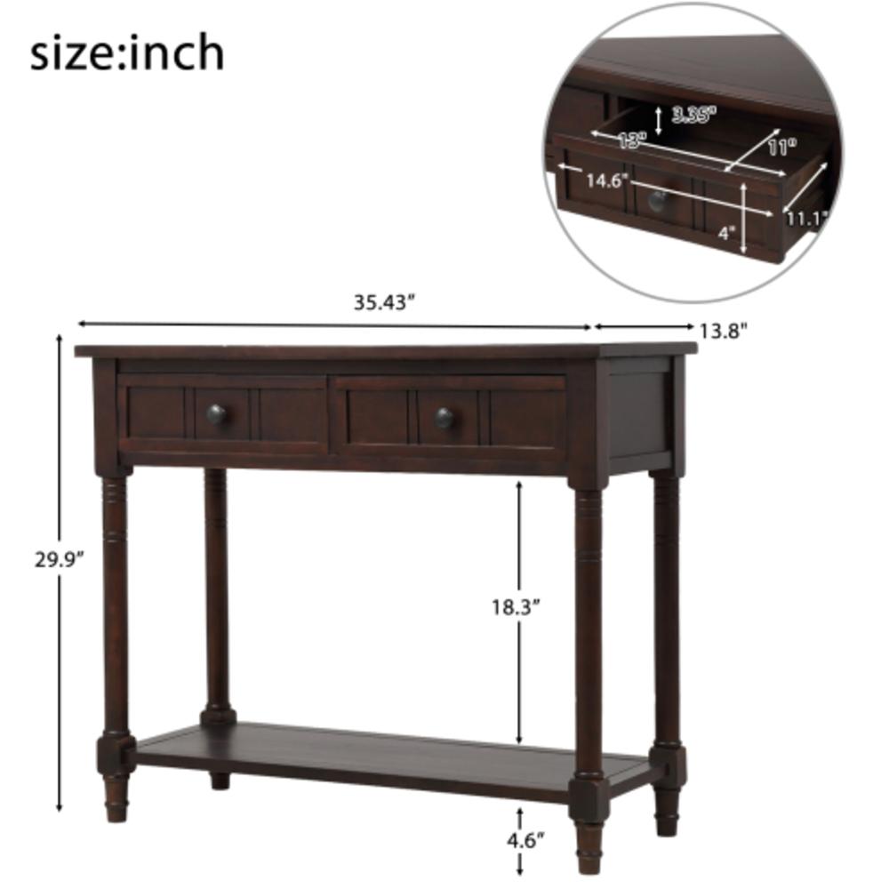 Moda Furnishings Traditional Console Table with Two Drawers and Bottom Shelf-Espresso