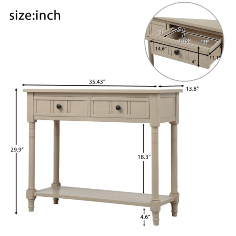 Moda Furnishings Daisy Series Console Table Traditional Design with Two Drawers and Bottom Shelf Acacia Mangium (Retro Grey)