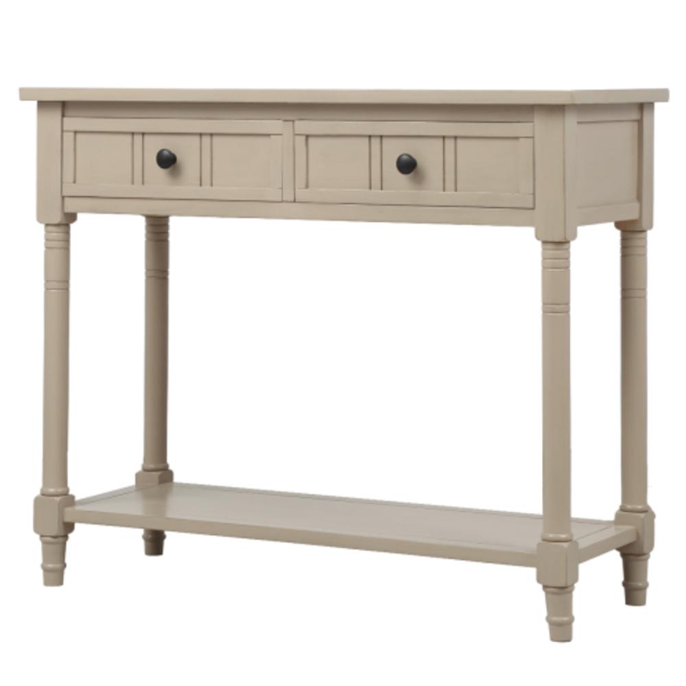Moda Furnishings Daisy Series Console Table Traditional Design with Two Drawers and Bottom Shelf Acacia Mangium (Retro Grey)
