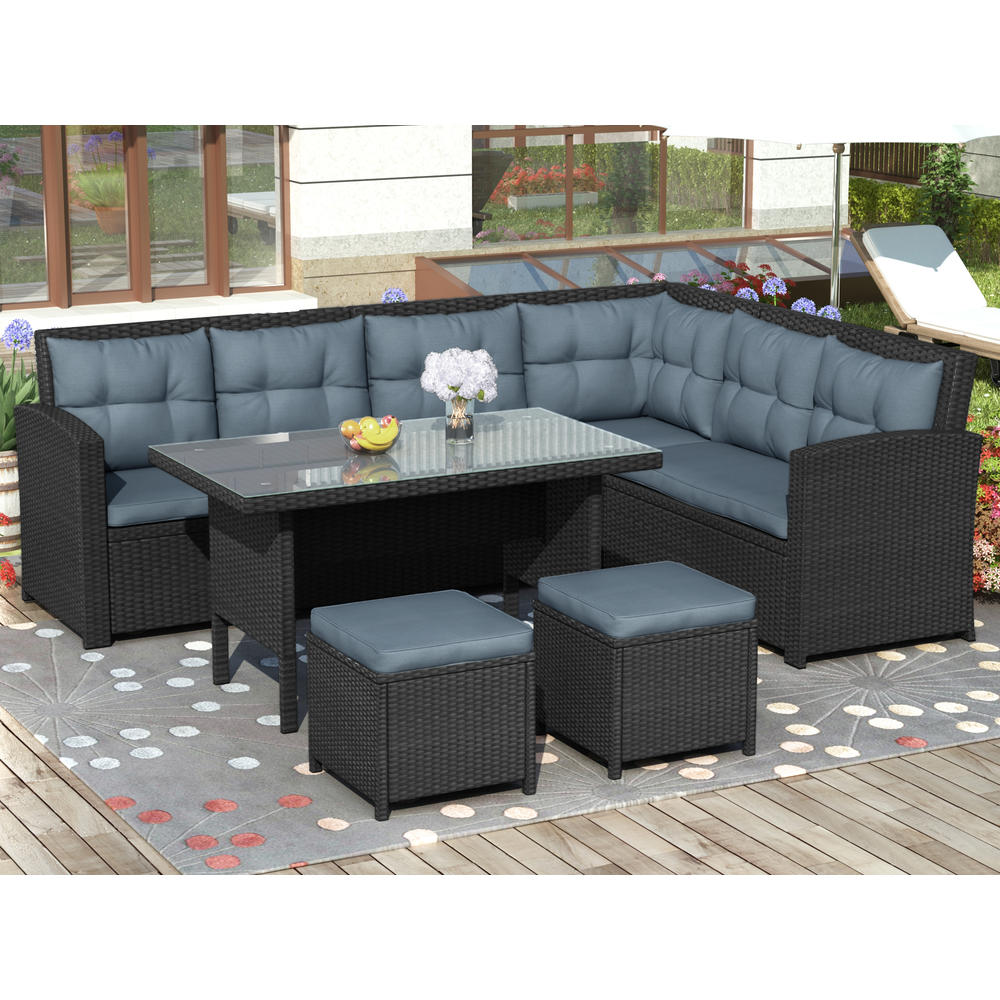 Moda Furnishing 6-Piece Patio Furniture Set Outdoor Sectional Sofa with ...