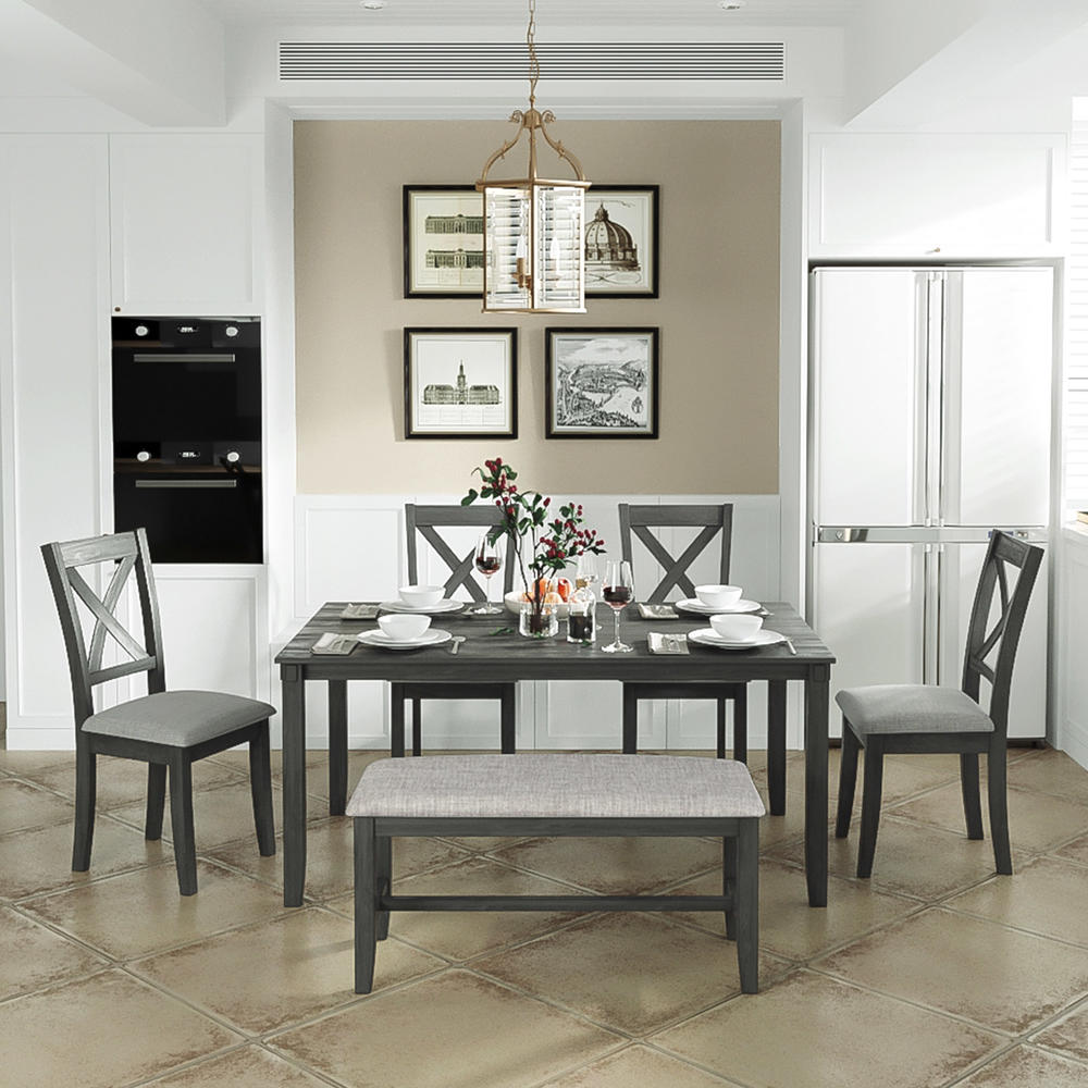 Moda Furnishings 6Piece Kitchen Dining Table Set Wooden Rectangular