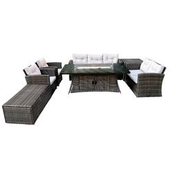 Moda Furnishings Apollo Brown 7 Pieces Sectional Gas Fire Aluminum Table Dining Set With Cushions