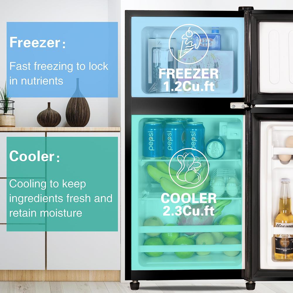 Moda Furnishings 3.2 Cu Ft. Mini Fridge With Freezer, Compact Freestanding Refrigerator With 7 Level Thermostat