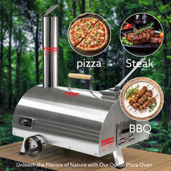Moda Furnishings Outdoor Pizza Oven, 12" Semi-Automatic Rotatable Pizza Ovens, Portable Stainless Steel Wood Fired Pizza Oven Pizza