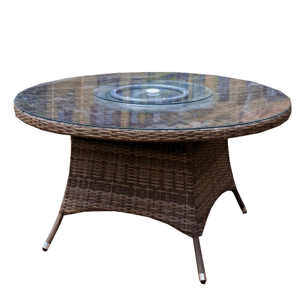 Moda Furnishings 7-Piece Patio Wicker Round Dining Table Set with Cushions