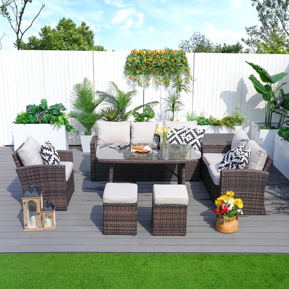 Moda Furnishings 7-Piece Outdoor Sofa Set Wicker Patio Sectional Furniture