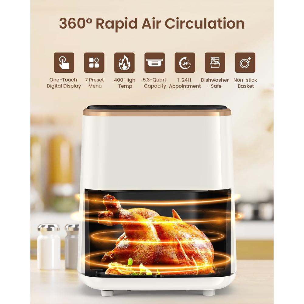 Moda Furnishings 5.3Qt Air Fryer with Viewing Window, 7 Custom Presets