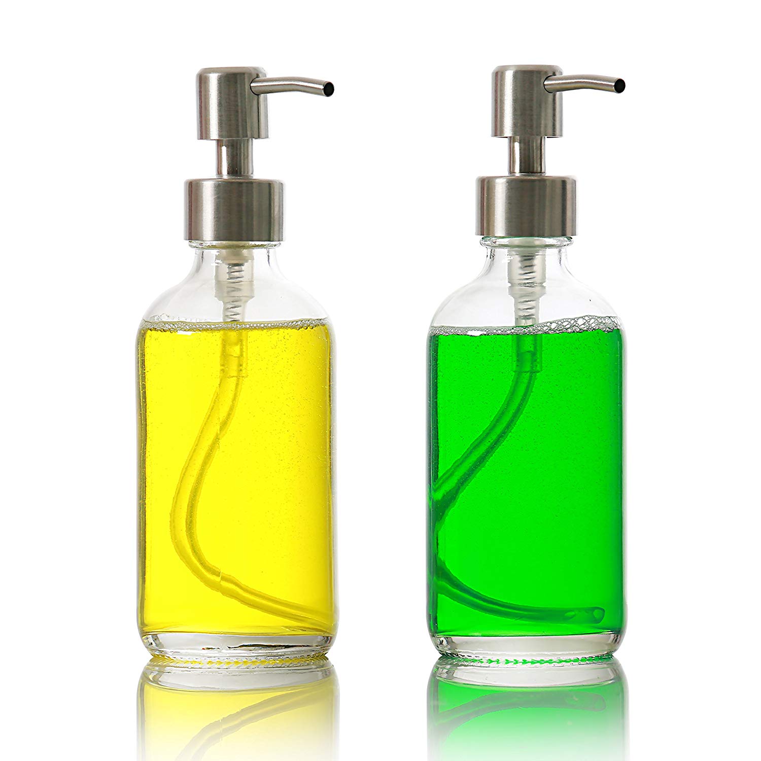 Download California Home Goods 8oz Glass Bottles With Pump 2 Pack Clear Glass Soap Dispenser With Durable Plastic Soap Pump Refillable Clear Glass Bottles