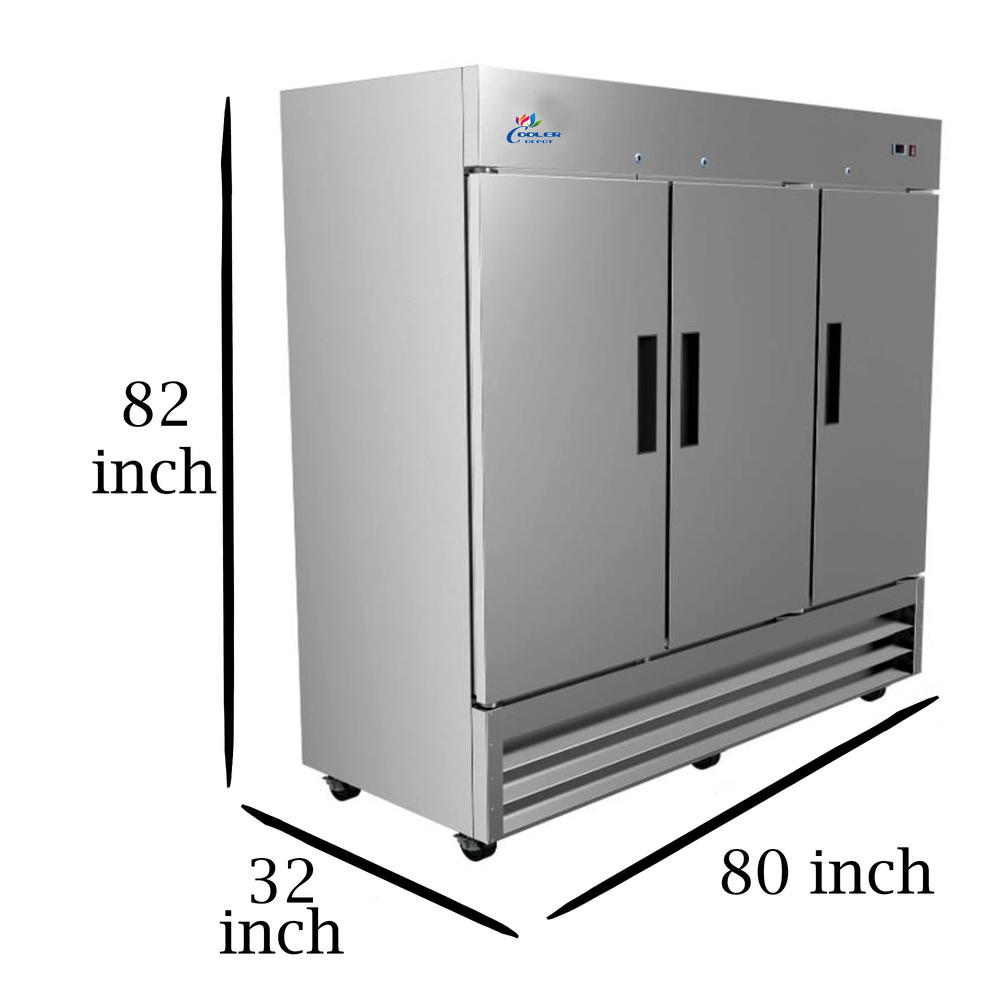 Cooler Depot 81 in. W 72 cu. ft. Three Door Commercial Refrigerator in Stainless Steel