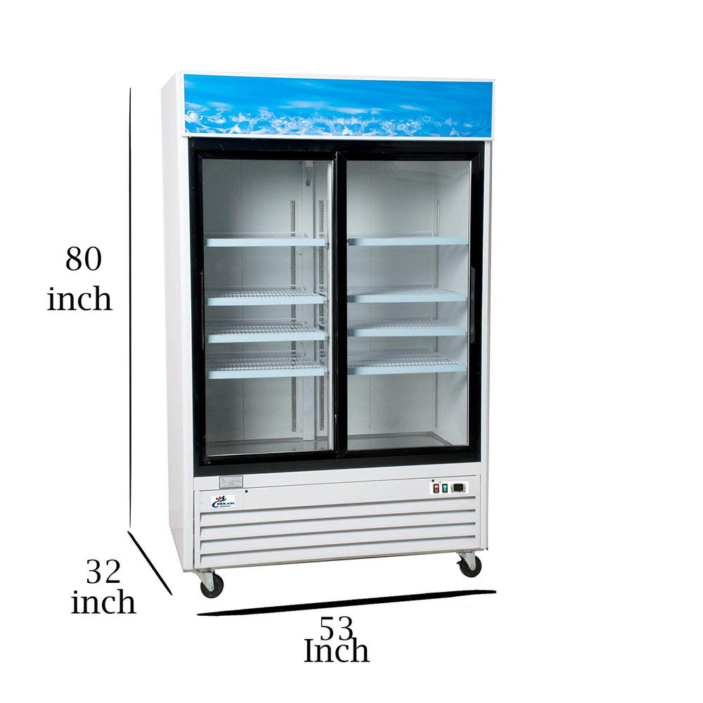 Cooler Depot 53 in. W 45 cu. ft. Two Sliding Glass Door Reach In Merchandiser Commercial Refrigerator in White