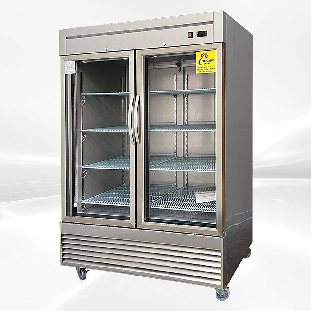 Cooler Depot 54 in. W 47 cu.ft Two Glass Door Refrigerator Display Reach-In Upright Commercial Merchandiser in Stainless Steel