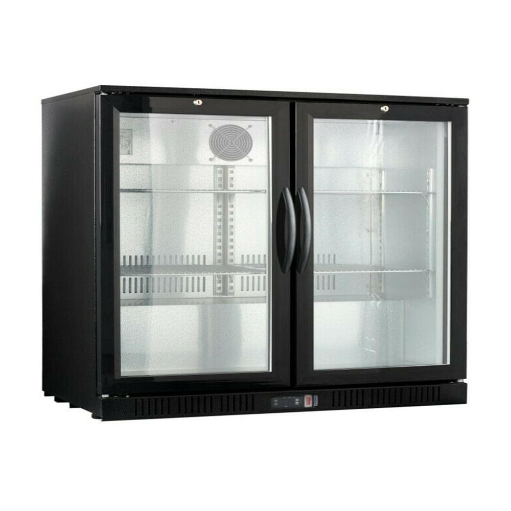 Cooler Depot 35 in. 7.4 cu. ft. 2 Glass Door Counter Height Back Bar Cooler Refrigerator with LED Lighting in Black